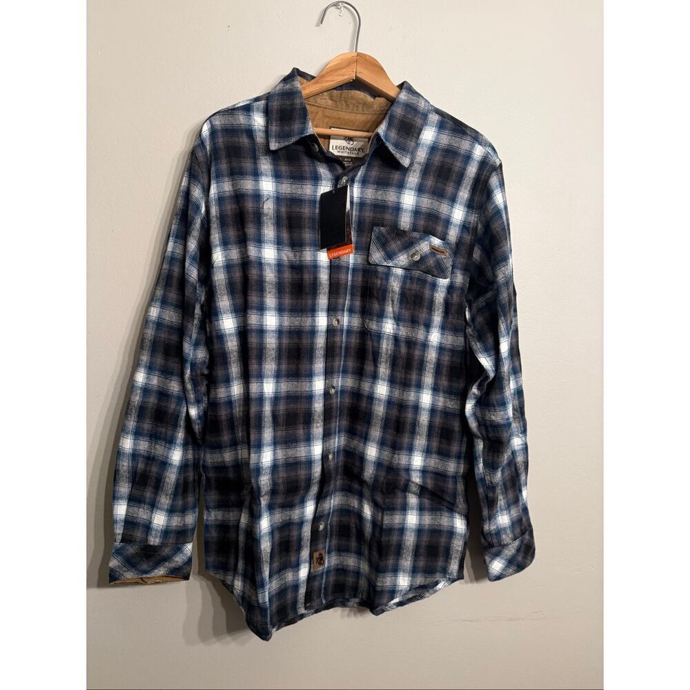 Legendary Whitetails Navy Buck Camp Plaid Flannel Button Up Shirt Medium NWT